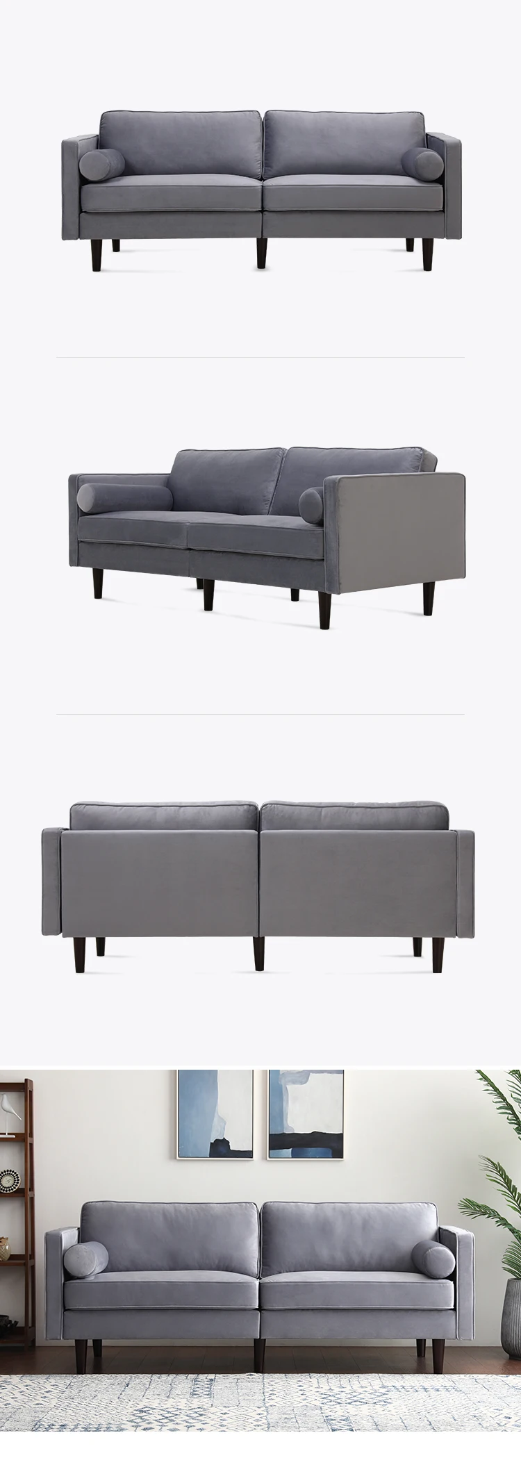 Kd Knock Down Flat Pack Easy Assembly Velvet Fabric Sofa Couch 3 Seater