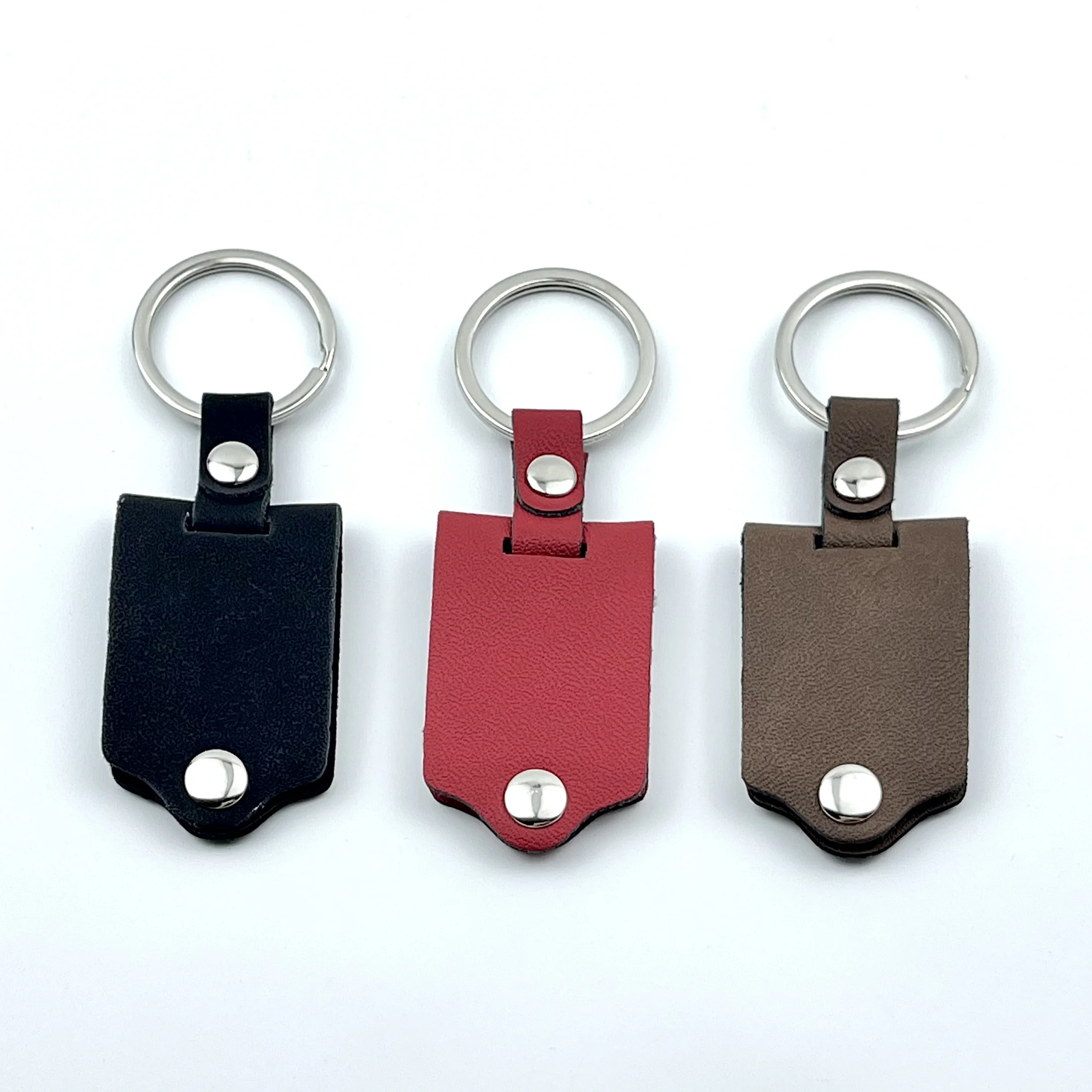 Custom High Quality Leather Key Chain Customize Personalized Logo Wholesale Custom PU Metal Leather with Button Design Keychain