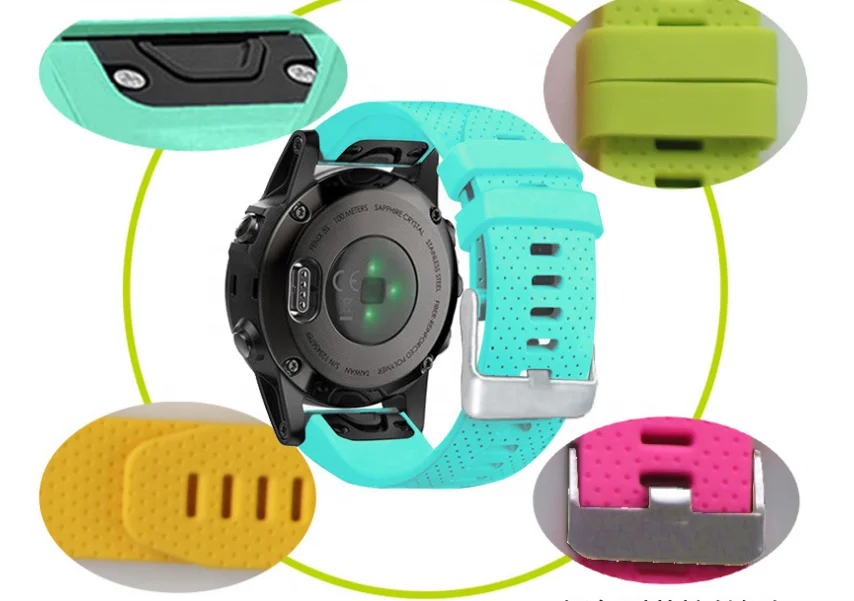 CZKE Watch Band For Garmin Fenix 6S/5S – 20mm Rose Gold Buckle Silicone Strap, Quick Release Replacement Wristband