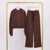 Roasted brown gold zip hooded half-pull sweat pants set