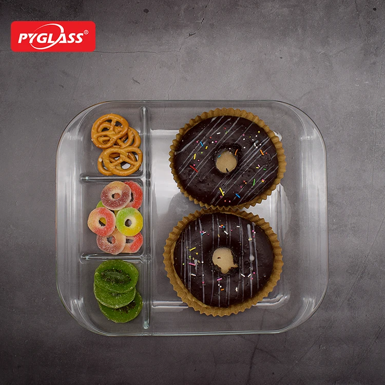 Glass Divided Plate with 4 Compartments Divided Dinner Plates Breakfast Plate with Dividers