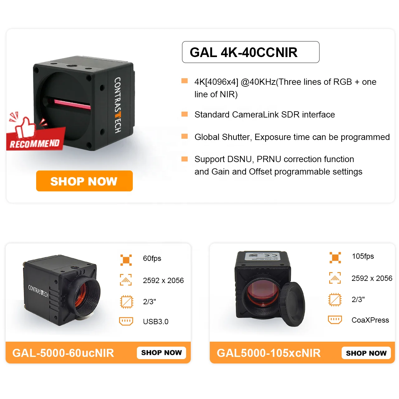 2/3" 5MP Area Scan 4K Line Scan RGB+NIR 300-1100nm NIR Infared Camera for Food Sorting Quality Control