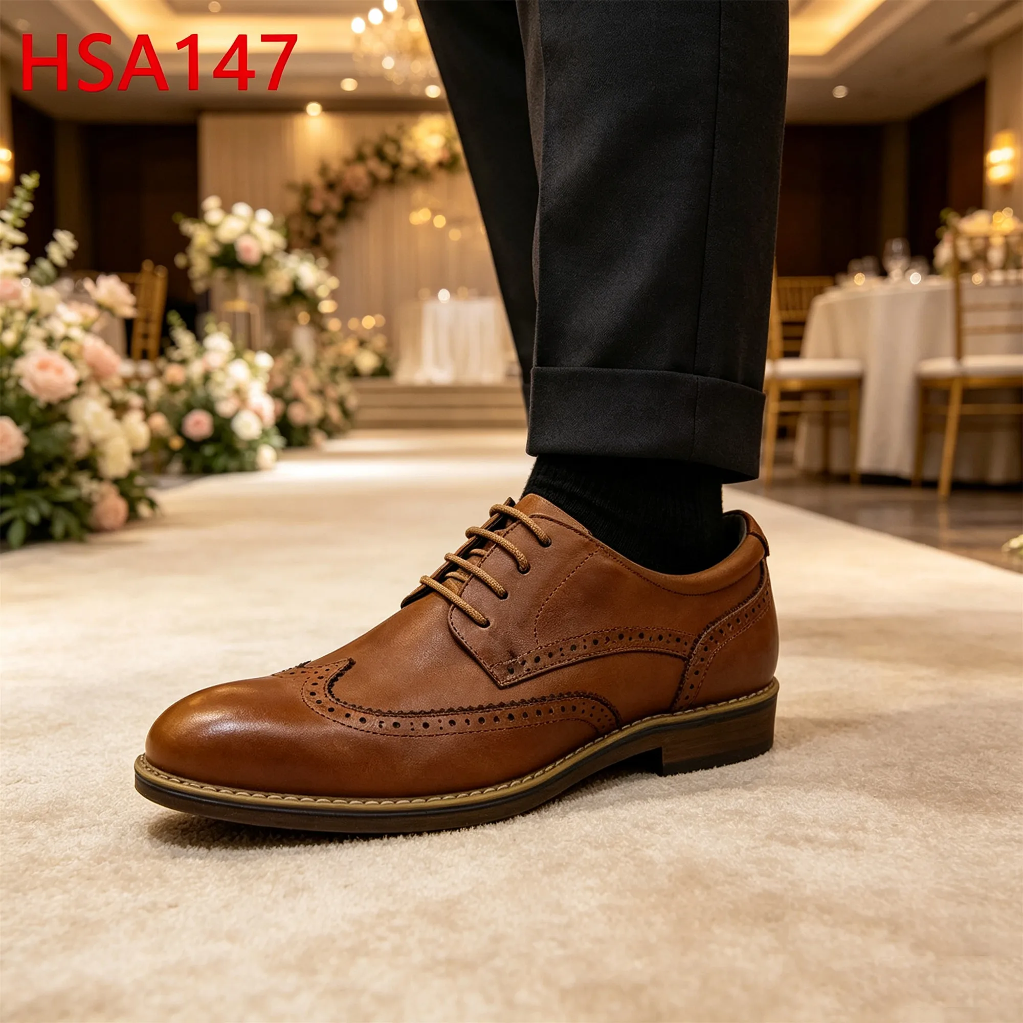 ZYF,Full Grain Leather Gradient Brown Hua Singh Fashion Uniform Shoes Holiday Dinner Half Brogue Style Men Leather Shoes HSA147