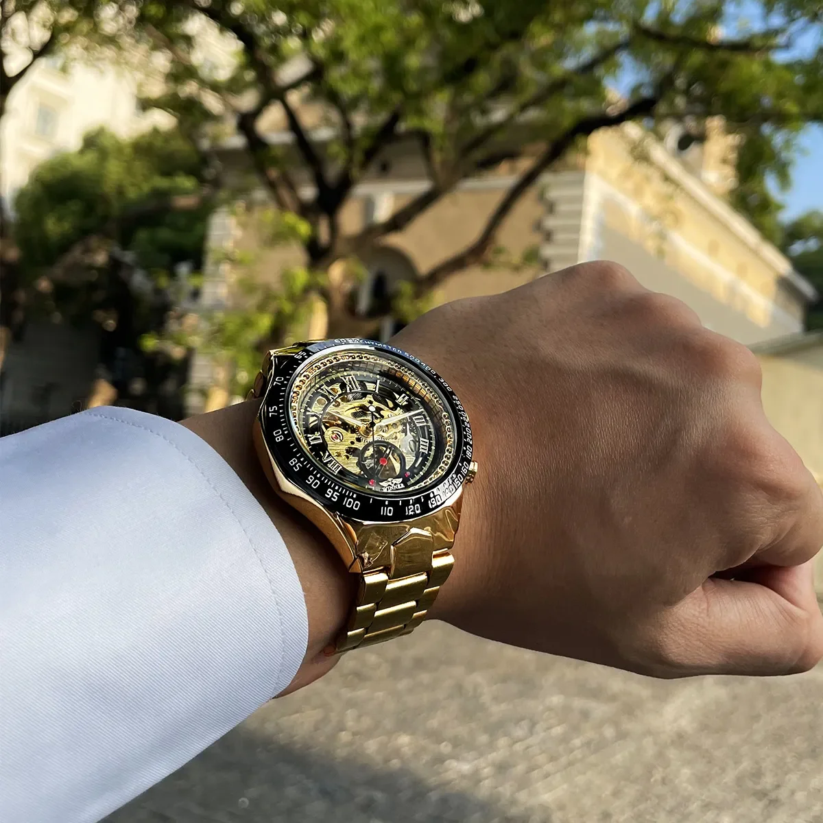 WINNER 8067 Accurate Gold Mens Mechanical Watch Creative Product Steel Band Water Proof Automatic Skeleton Business Watch Price