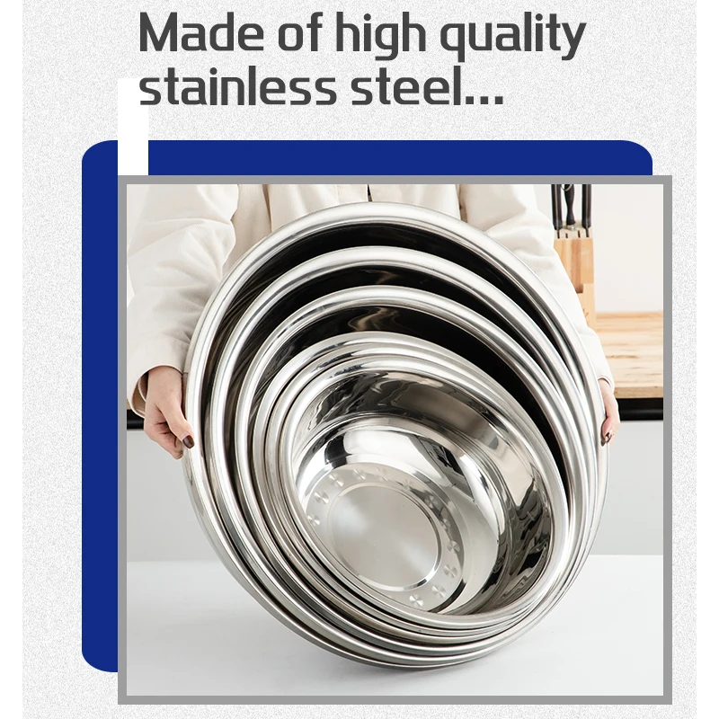 Multi Functional Stainless Steel Bowl Set Mixing Bowls Salad Stainless Steel Large Big Basin - Image 5