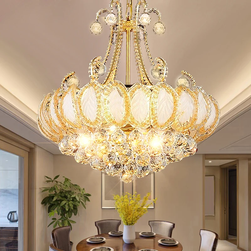Crystal Chandelier Living Room Lamp Luxury LED Bedroom Pendent Light Candle Lamp 