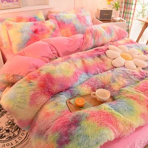 6pcs Long Hair Fluffy Plush Velvet Duvet Cover Bedding Set Warm for Winter