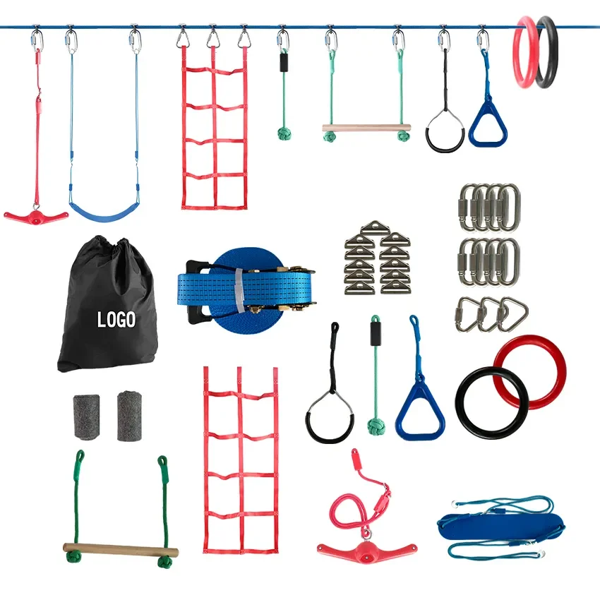 Ninja Obstacle Course for Kids Backyard Outdoor for Girls & Boys With Monkey Bars, Ladder, Wheel, Gymnastics, Climbing Net