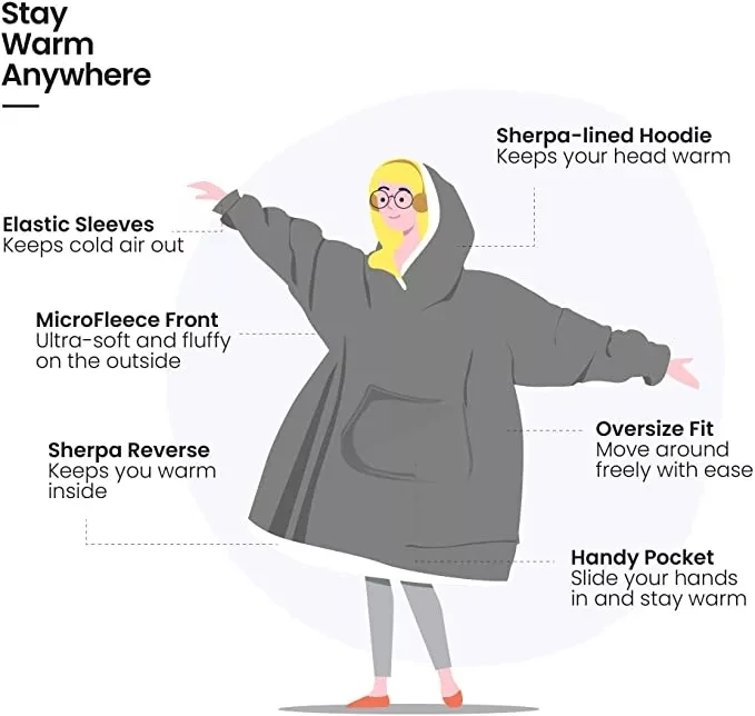 TV Blanket Hoodies Women Long Sleeves Pocket Sweatshirts Unisex Thick Fleece Oversized Giant Hooded blanket factory