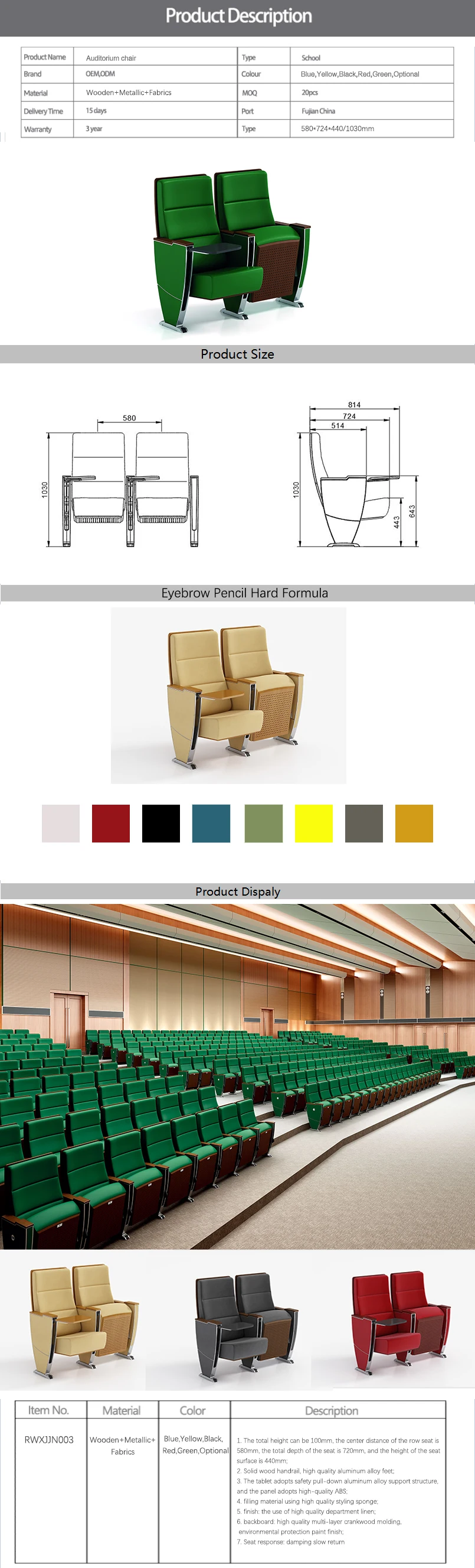 stackable chair Luxury high quality sponge cushioned church auditorium cinema chair