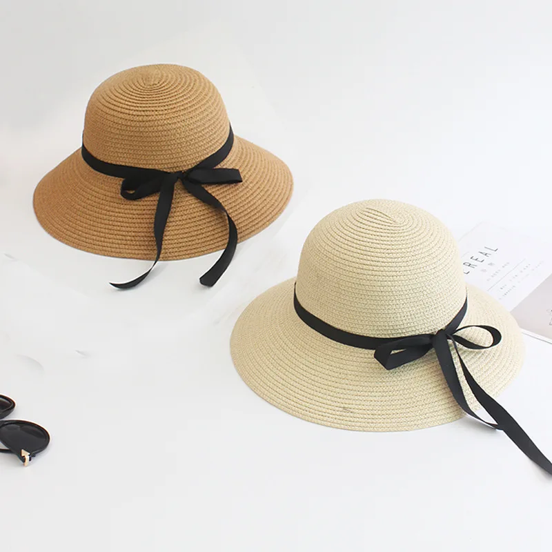 Wholesale Folding Sun Visor Women Wide Brim Beach Bucket Straw Hats Sun Hat