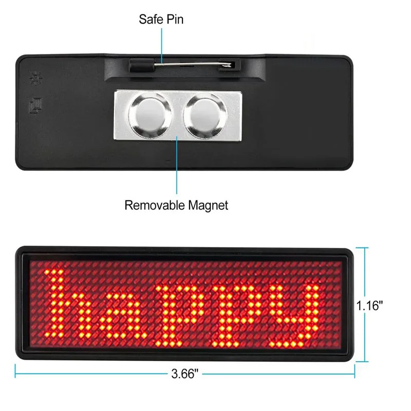 Recharge Programmable Small Led Display Screen Business Badges Led Name Tag