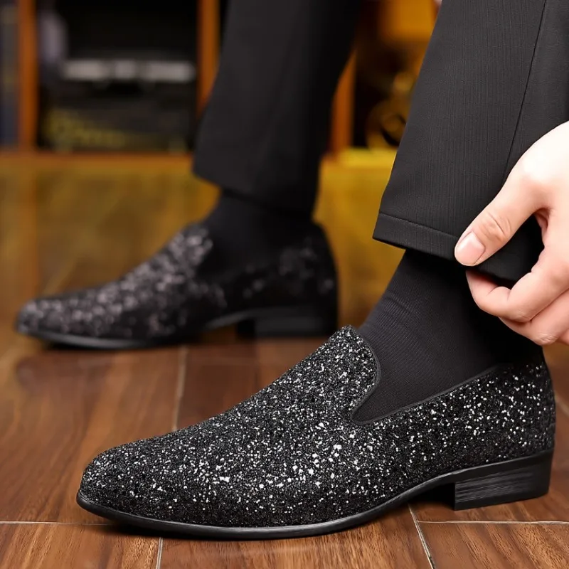 Luxury Loafers Men Shoes Gold Silver Sequin Wedding Fashion Luxury Loafers Men Shoes Gold Silver Sequin Wedding Fashion