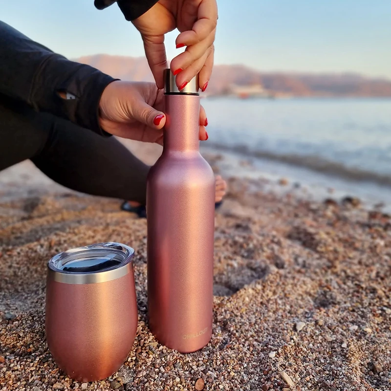 Оптовая продажа, рекламные подарки, винная бутылка из нержавеющей стали объемом 750 мл и набор изолированных стаканов для вина объемом 12 унций