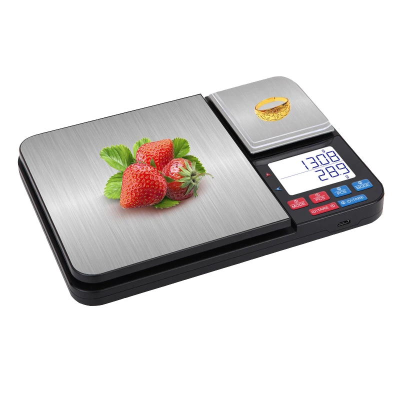 Bilancia Da Cucina Digitale A Doppia Piattaforma In Acciaio Inox, Due Superfici Di Pesatura Precise, Funzione Tara, Display LCD Retroilluminato, Per Caffè, Cottura E Gioielli - 3