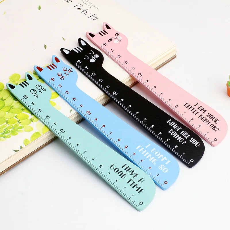 15CM Kawaii Cat Rulers Cute Wooden for Children Girls Gift School Office Supplies Measure Tools Stationery