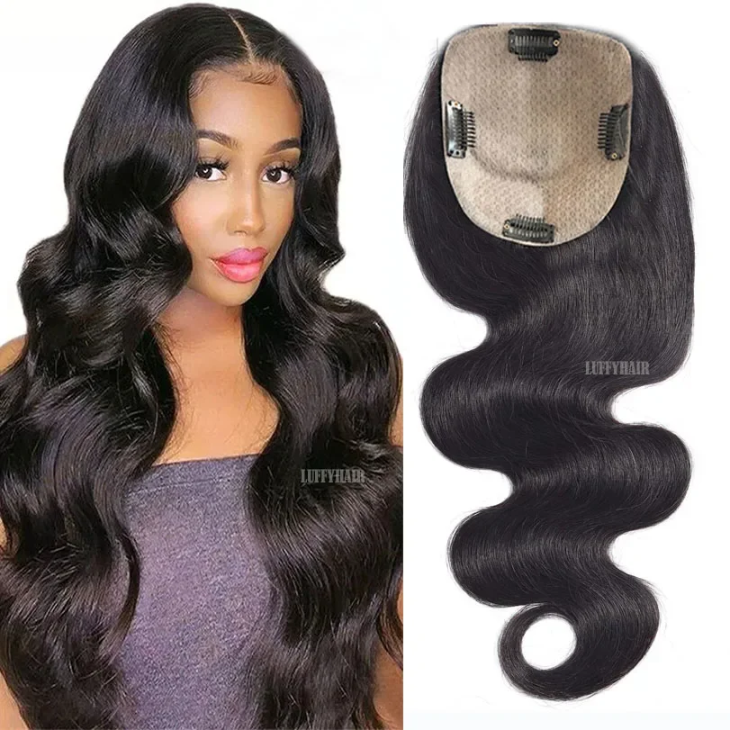 Base de seda con ondas naturales para el cuerpo, cabello humano brasileño con 4 clips para mujer_voghion.com