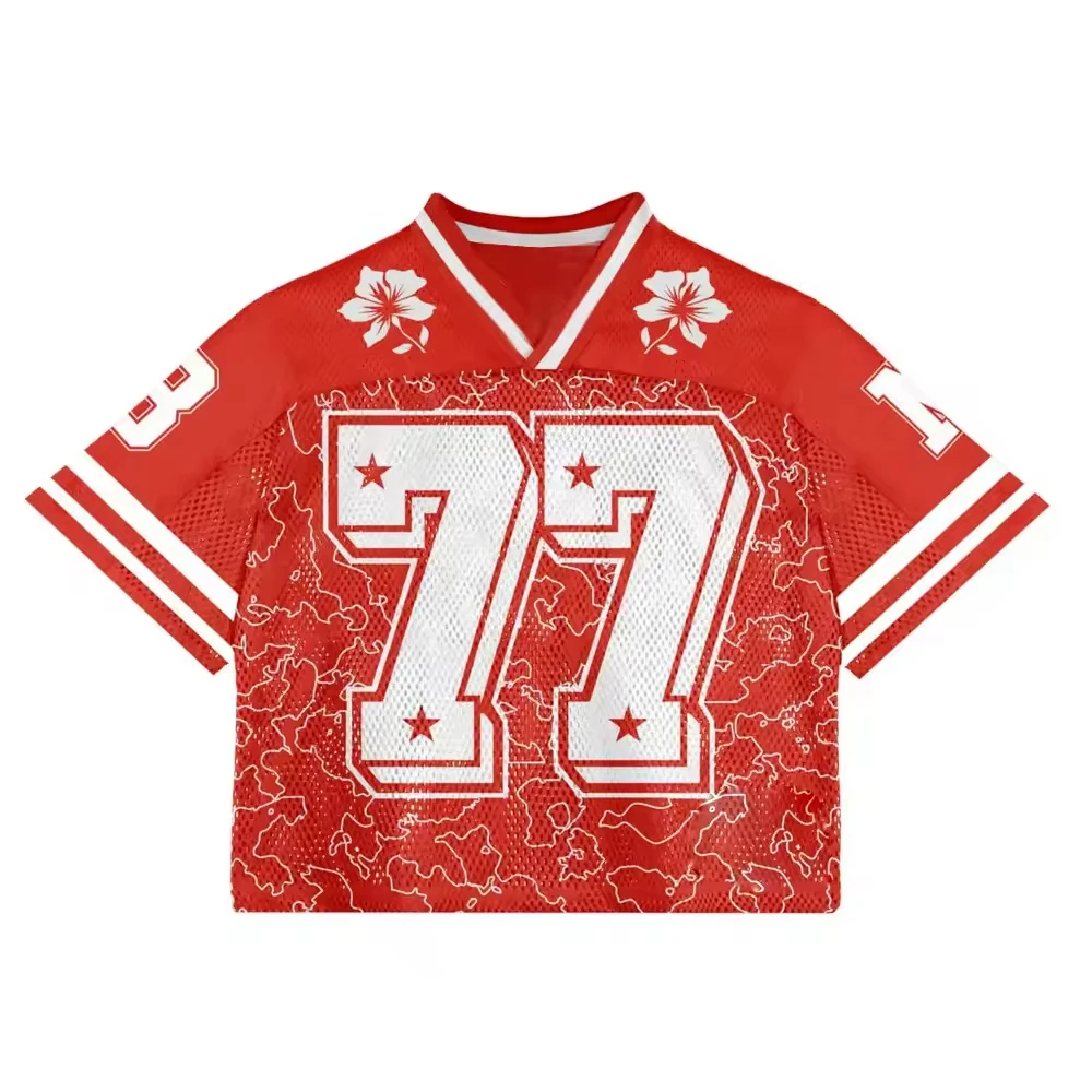 SALATI Custom Full Print Streetwear American Retro Football Jersey High Quality Sublimation Mesh Boxy Cropped Men T-shirts gallery 6