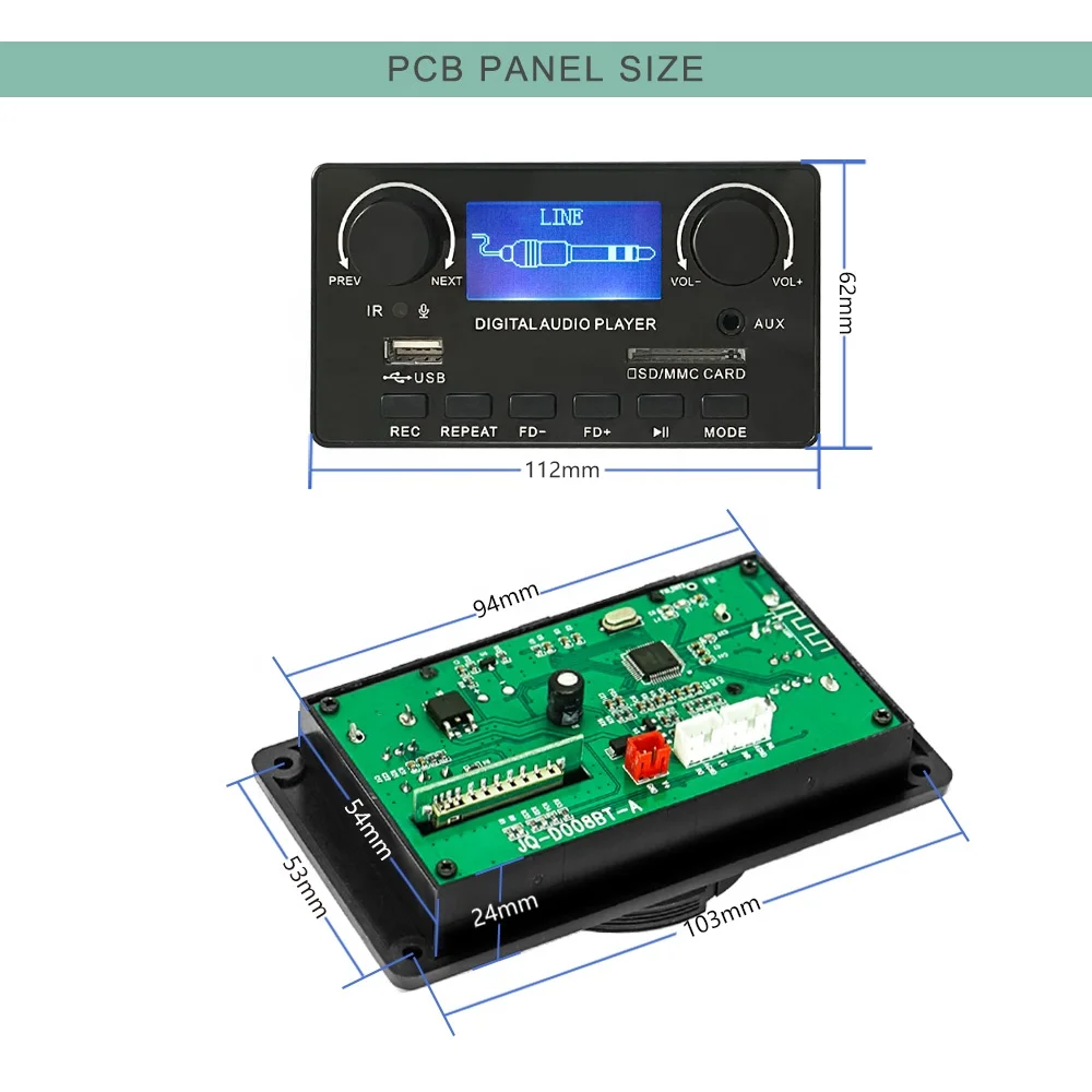 Jrifedptry JQ-D122BT Bluetooth 5.0 MP3-decoderboard – Met Afstandsbediening, USB/SD/FM, Ideaal Als Vervangingsonderdeel Voor Uw Audiosysteem