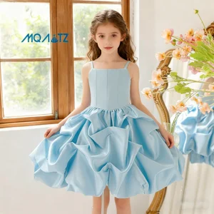 MQATZ Wholesale Princess Girls Dress Casual Satin with Embroidery Flowers O-Neck Casual Sequential Dress Trends for Children