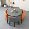 Gray round table + 2 gray + 2 orange leather chairs-1 table-4 ch