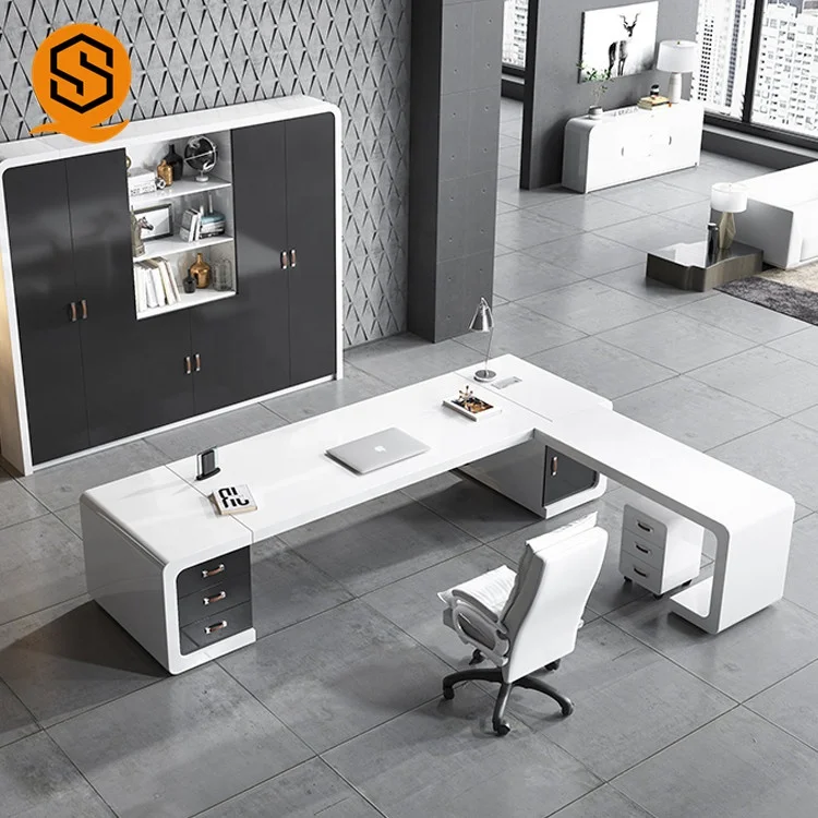 Factory Round Edge Designer Office Furniture Office Work Acrylic CEO White Reception Desk