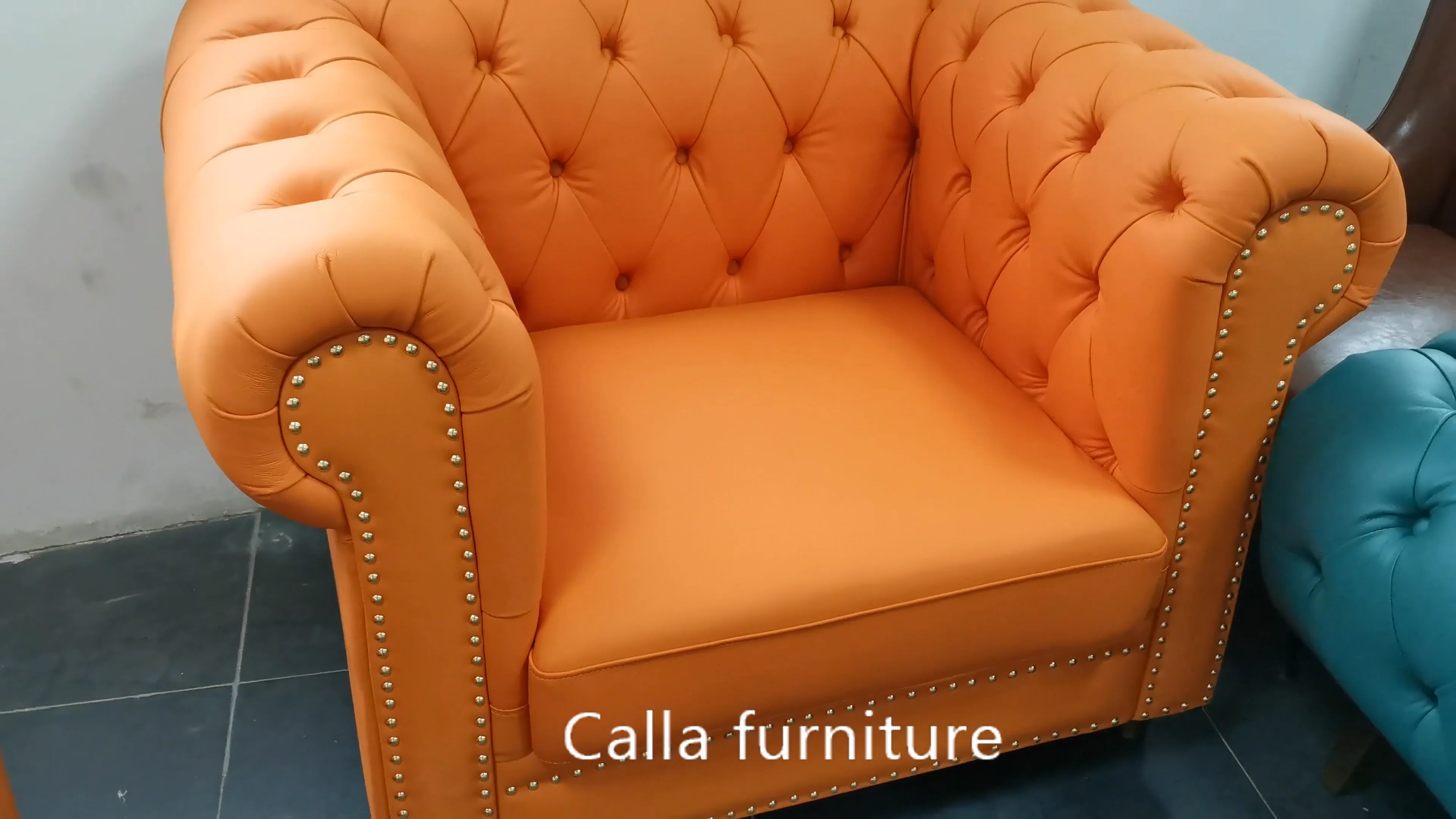 Luxury Chesterfield Fabric Sofa Set Furniture With Couch Ottoman Chair