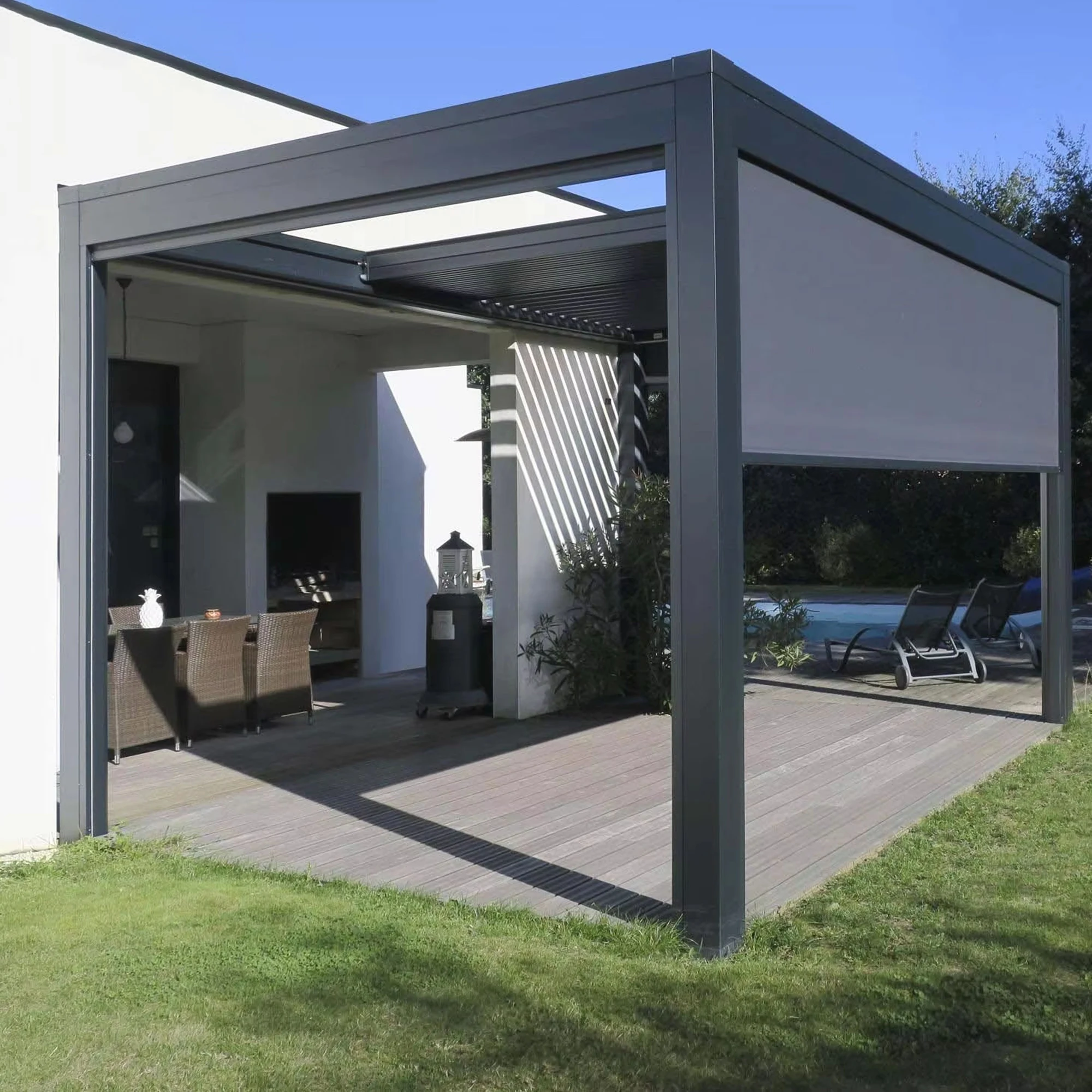 Customizable Bioclimatic Aluminum Louvered Pergola Gazebo Pavilion Motorised Automatic Outdoor Kitchen for Patio Backyard