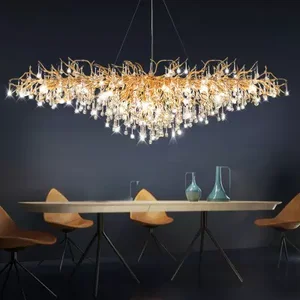 High-end Custom Brand Contemporary Home Luxury Art Project Glass Crystal Long Led Chandelier Pendant Light