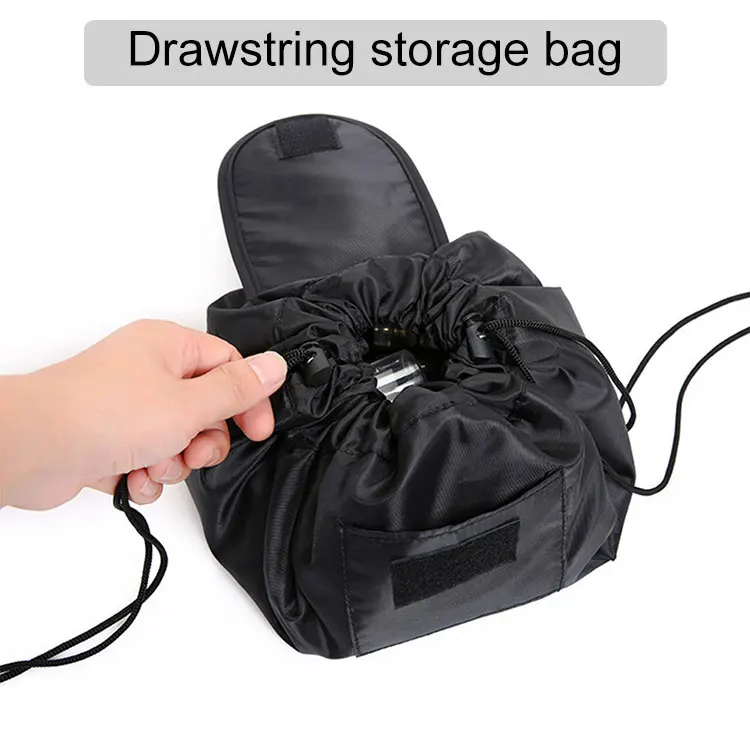 Custom Logo Black Drawstring Makeup Bag Waterproof Toiletry Bag Large