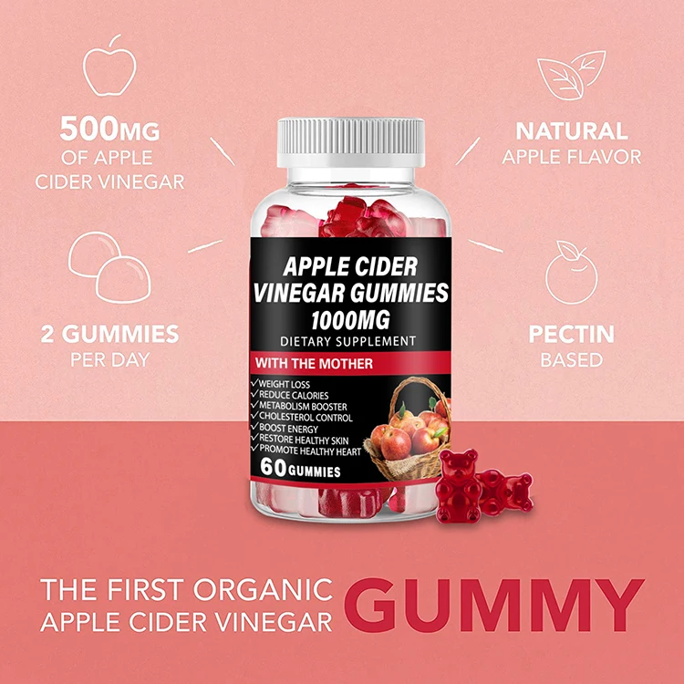 Private Label Oem/odm Best Supplement Weight Loss Gummy Candy Apple Cider Vinegar Gummies With Mother factory