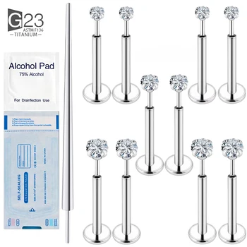 2pcs 20/18/16g G23 Titanium Piercing CZ Earrings Set Lip Stud Ring Tragus Free Spiral Cartilage Jewelry for Women