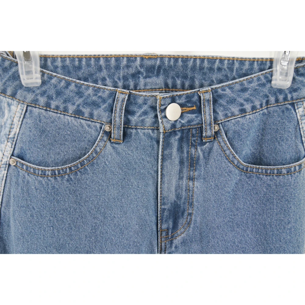 Stylish Women's Patchwork Denim Jeans High Waist Loose Side Stripe Jeans Casual Fashion Pants