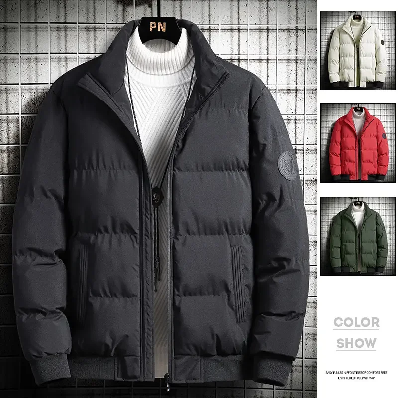 Solid Color Men's Padded Bubble Puffer Warm Thick Men Padding Bomber Jacket for Male_voghion.com