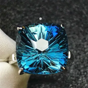 factory wholesale big gemstone ring classic bohemian style jewelry 18k gold 13.2ct natural London blue topaz ring