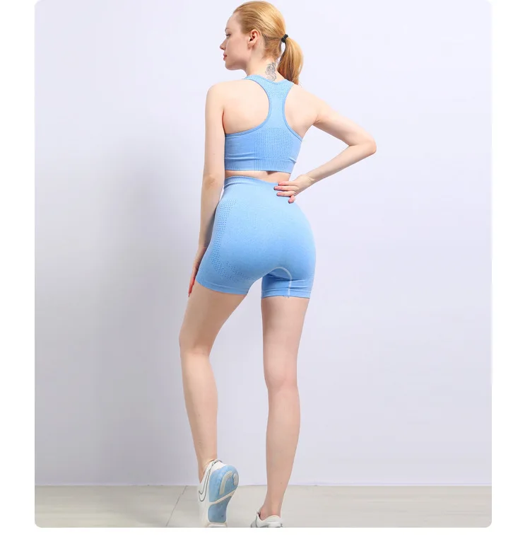 product summer seamless shaping sportswear fitness shorts yoga clothes two piece set super elastic for women-65