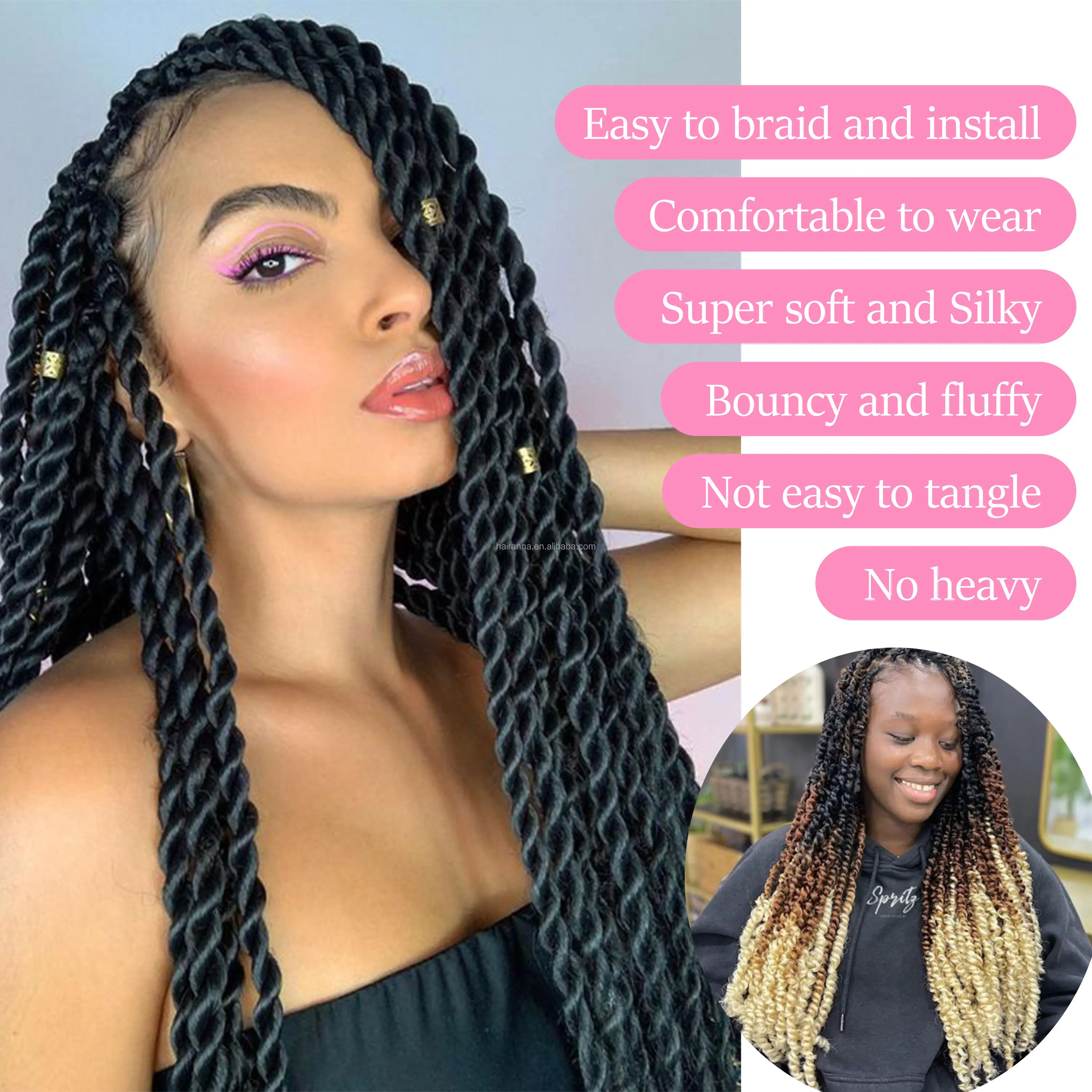 Mscat Afro-Twist-Haarverlängerungen – 30,5 Cm, 3 Packungen (je 8 Strähnen), Vorgetrennt & Federnd, Farbe 1B