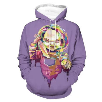 Men's casual pullover hooded sweatshirt 3D digital printed hip-hop doll design