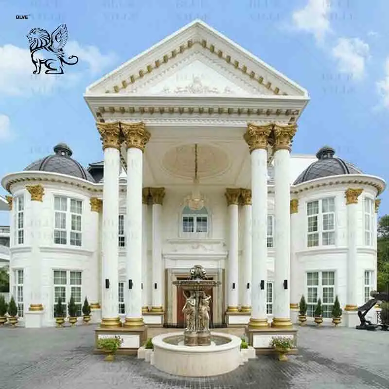 BLVE Luxury Villa Project 3D Design Round White Stone Roman Marble Corinthian Column Decorative Pillars for Sale