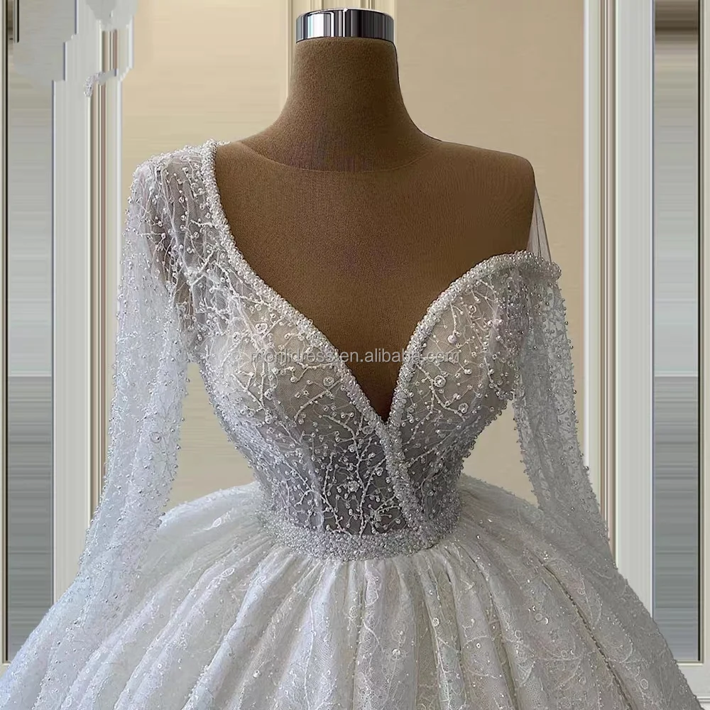 Princess Puffy Ball Gown White Flower Girl Dress with Sequins