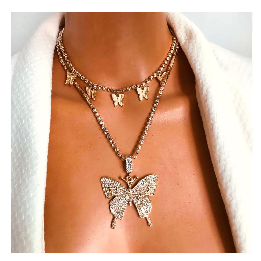 Gold Silver Color Butterfly Pendant Necklace Female Shiny Crystal Clavicle  Chain Fashion New Design Jewelry Party Gift - Buy Butterfly Charm Chokers 