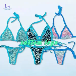 Huili OEM High Quality Micro Swimwear Manufacturer Women's Thong Lace-up 3 Piece Rivet Beachwear Custom Designer Bikinis Sets