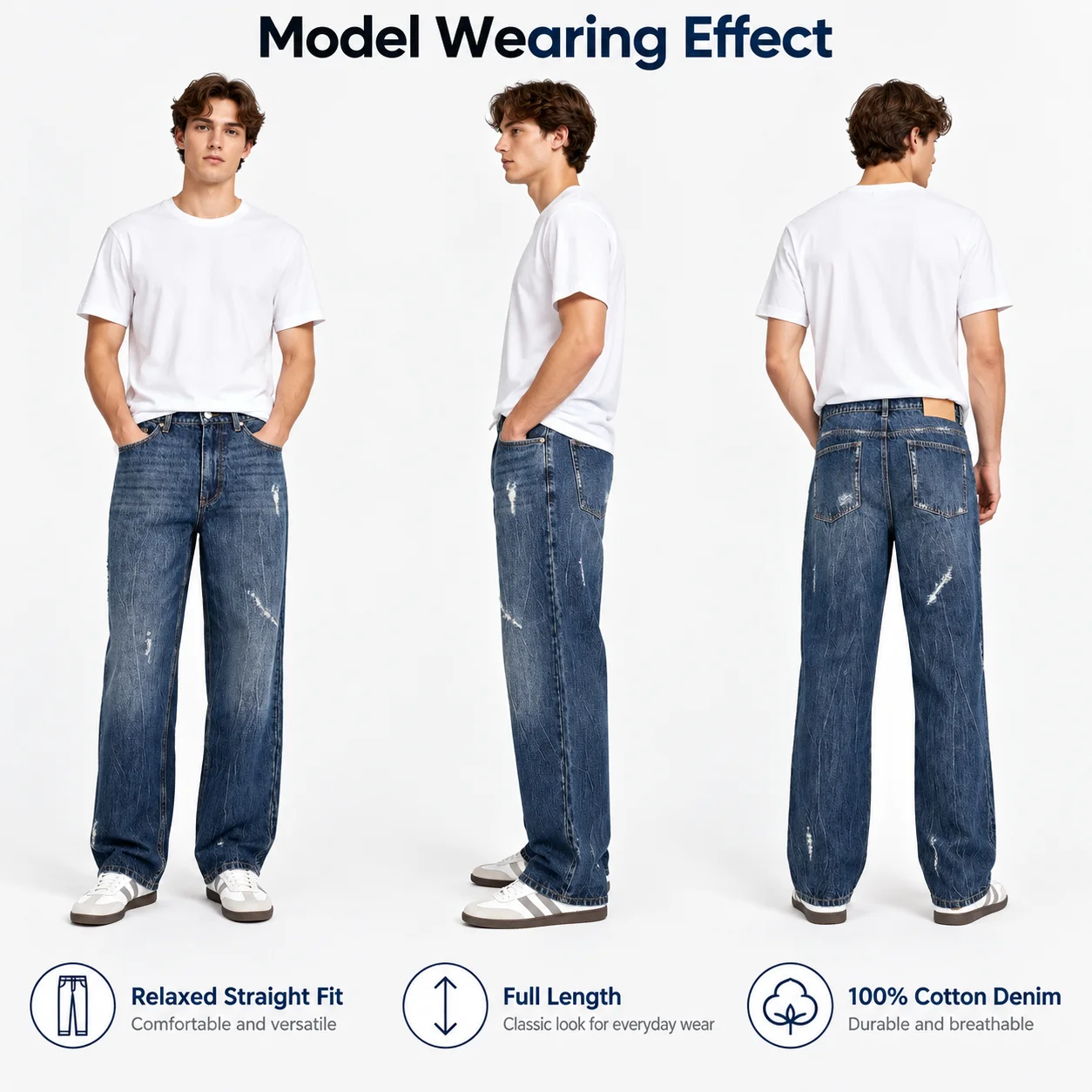 Custom Baggy Jeans Men Wide Leg Streetwear Denim Pants Vintage Wash Design Y2K Style Mens Jeans