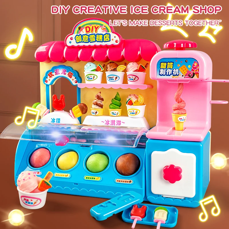 DIY Creative 3D Color Clay Toys Ice Cream Shop Ice Cream Machine Playdough  Clay Mold Tool Set Children DIY Toys Playing House