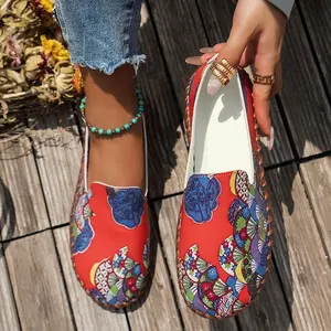 Custom Logo Espadrilles Unique Design Printed Flat Shoes Casual Sneakers Plus Size Women Slip on Floral Monk Shoes