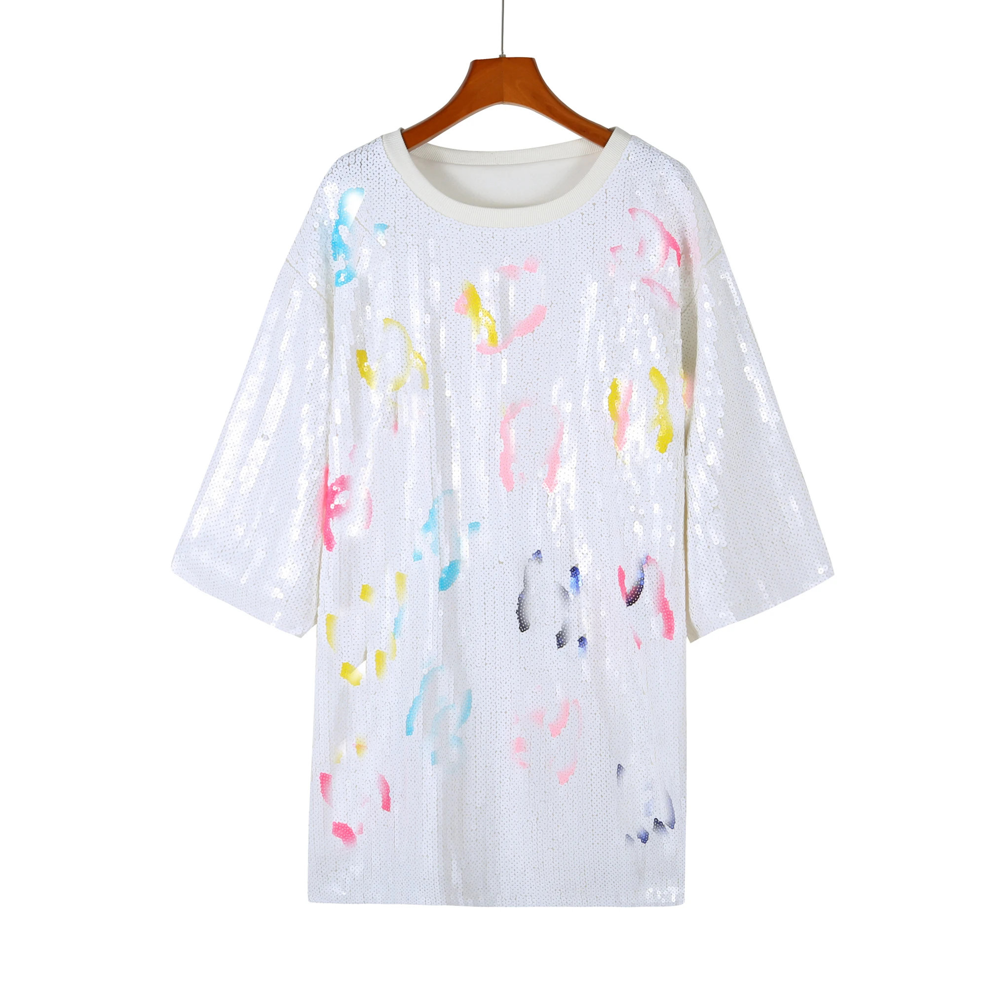 Custom One Size Fits All Brand Sequin Dress Short Sleeves White Knee Dress for Ladies Luxury Bling Sequin T Shirts Wholesale Custom One Size Fits All Brand Sequin Dress Short Sleeves White Knee Dress for Ladies Luxury Bling Sequin T Shirts Wholesale