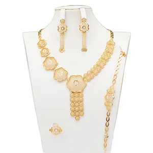 Latest Fashion Factory Wholesale Flowers Jewelry Sets 24k Gold Plated Dubai Romantic Jewelry Set