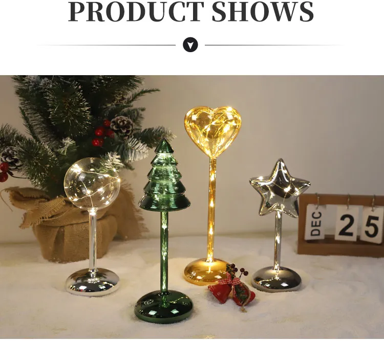 Custom 3 Set Luxury Tall Hand Blown Pentagram Glass Christmas Decorations With Led Lights Home Bedroom Ornaments factory