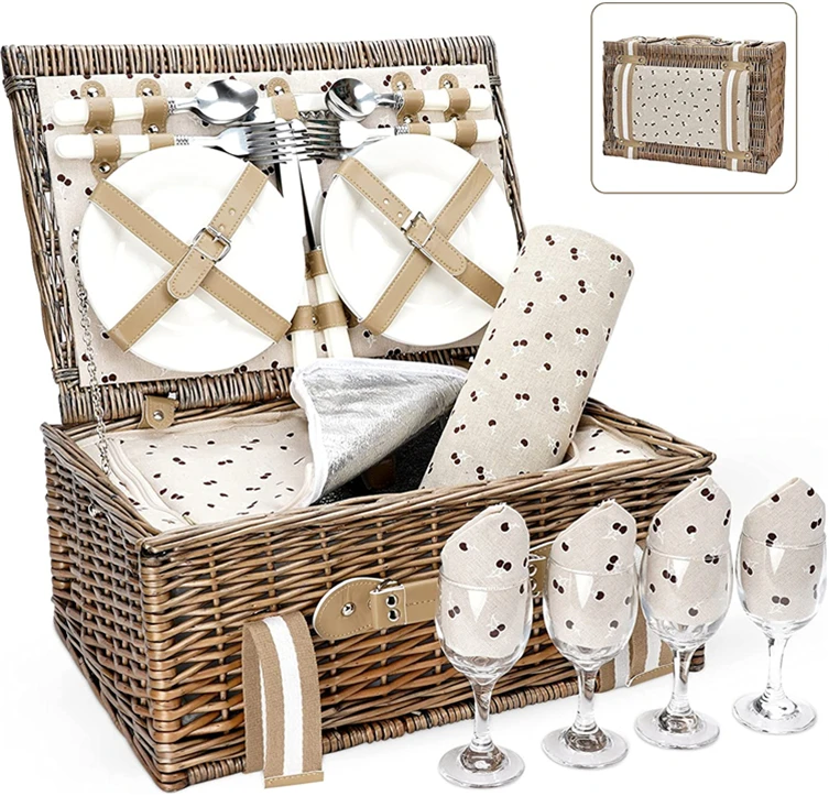 Spring Basket Antique Factory Handbag Holiday Leather Details for Two Outdoor Vietnam Weaving Storage Small Picnic Baskets