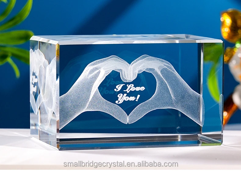 PuJiang Factory 3D Laser Glass Crystal Cube Love Theme Mather's Day gift OEM Design factory